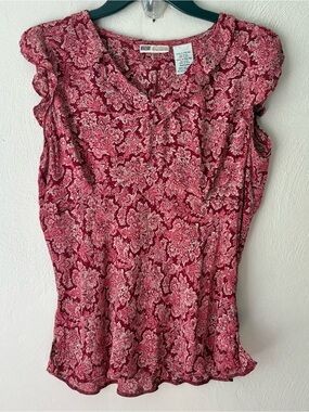 Vintage Red‎ Pink Fairy Grunge Y2K Ruffle Short Sleeve Top